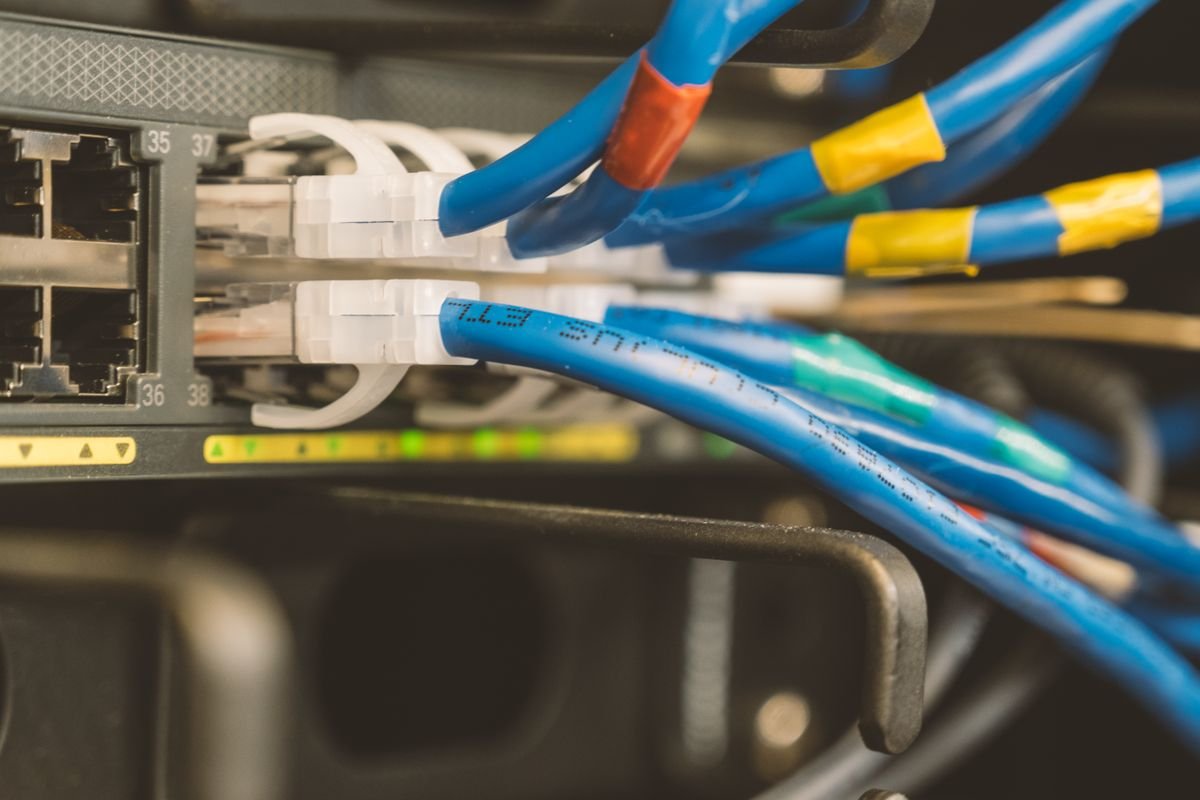 Ethernet cabling into a network switch
